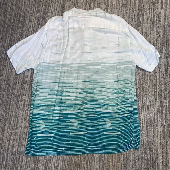 Vintage Silk Mens XXL Button Front Shirt Green White Geometric Ombre Rayon - Picture 5 of 5